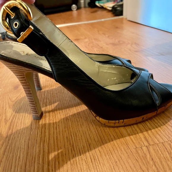 Anne Klein Black Leather Peekaboo Toe, High heels, size 8 - Picture 3 of 5